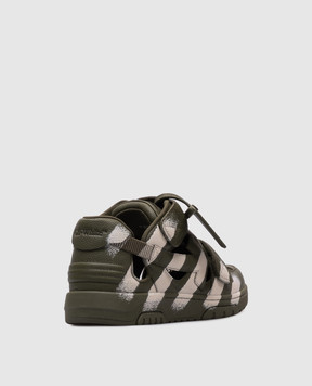 Off-White Out of Office Khaki Leather Sneakers with Cutouts OMIA29SZ25LEA001