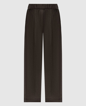 Peserico Brown wool pants with monil chain P04151D03359