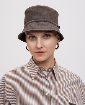 Brunello Cucinelli Brown Panama hat with monil chain MCAP90064P