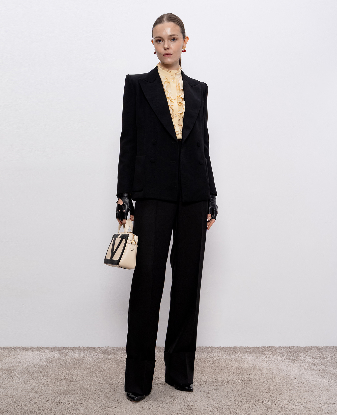 Black double-breasted wool jacket Valentino 2