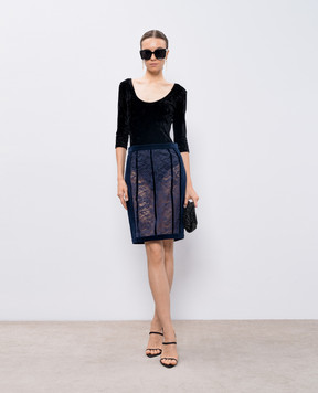 Balmain Blue velvet mini skirt with lace 4855164C