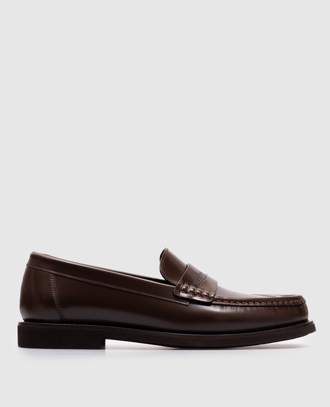 Brown leather loafers with monil chain Brunello Cucinelli