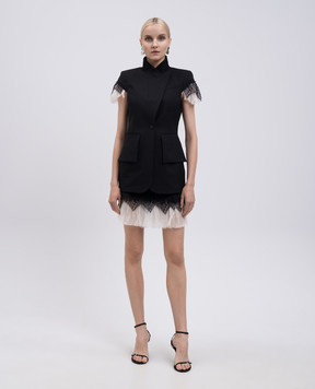 Alexander McQueen Black wool and silk vest with lace 822747QJADK