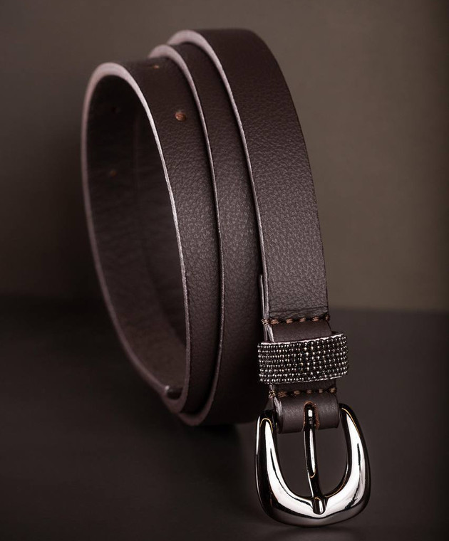 Peserico - Brown leather belt with monil chain S32596C0CC689  display picture 3
