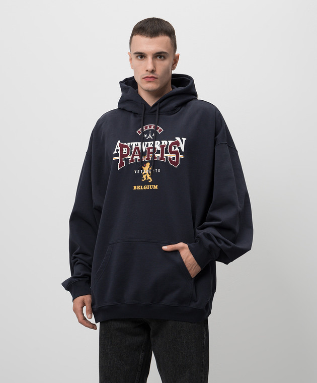 Vetements - Blue branded patch hoodie with double hood UA65HD600N 