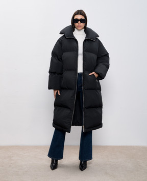 Dolce&Gabbana Black elongated quilted jacket with logo patch F9S16TGDCMR