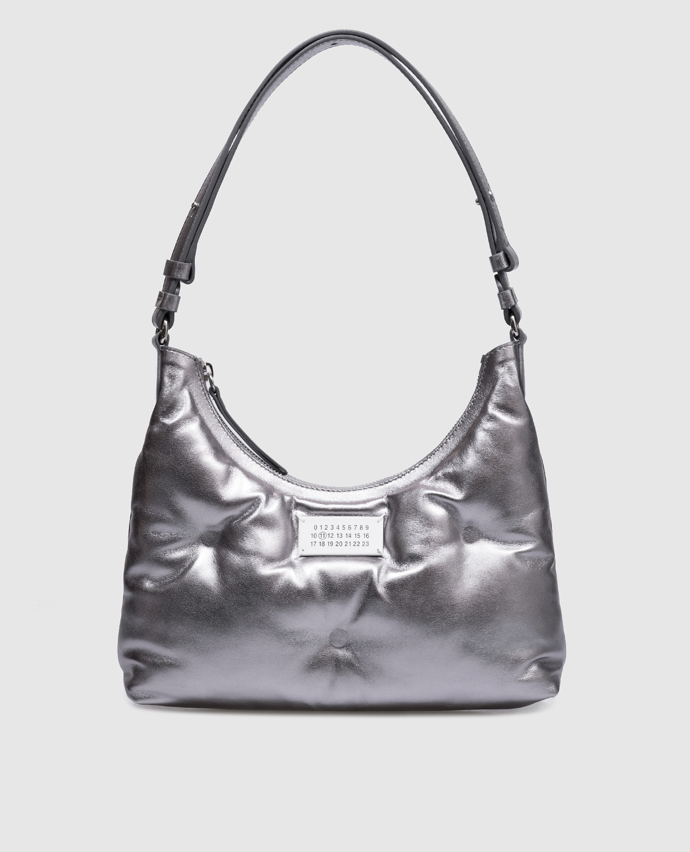

Glam Slam silver leather hobo bag with logo patch Maison Margiela