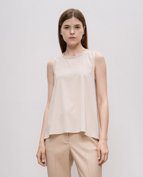 Peserico Beige silk top with monil chain A0890307325