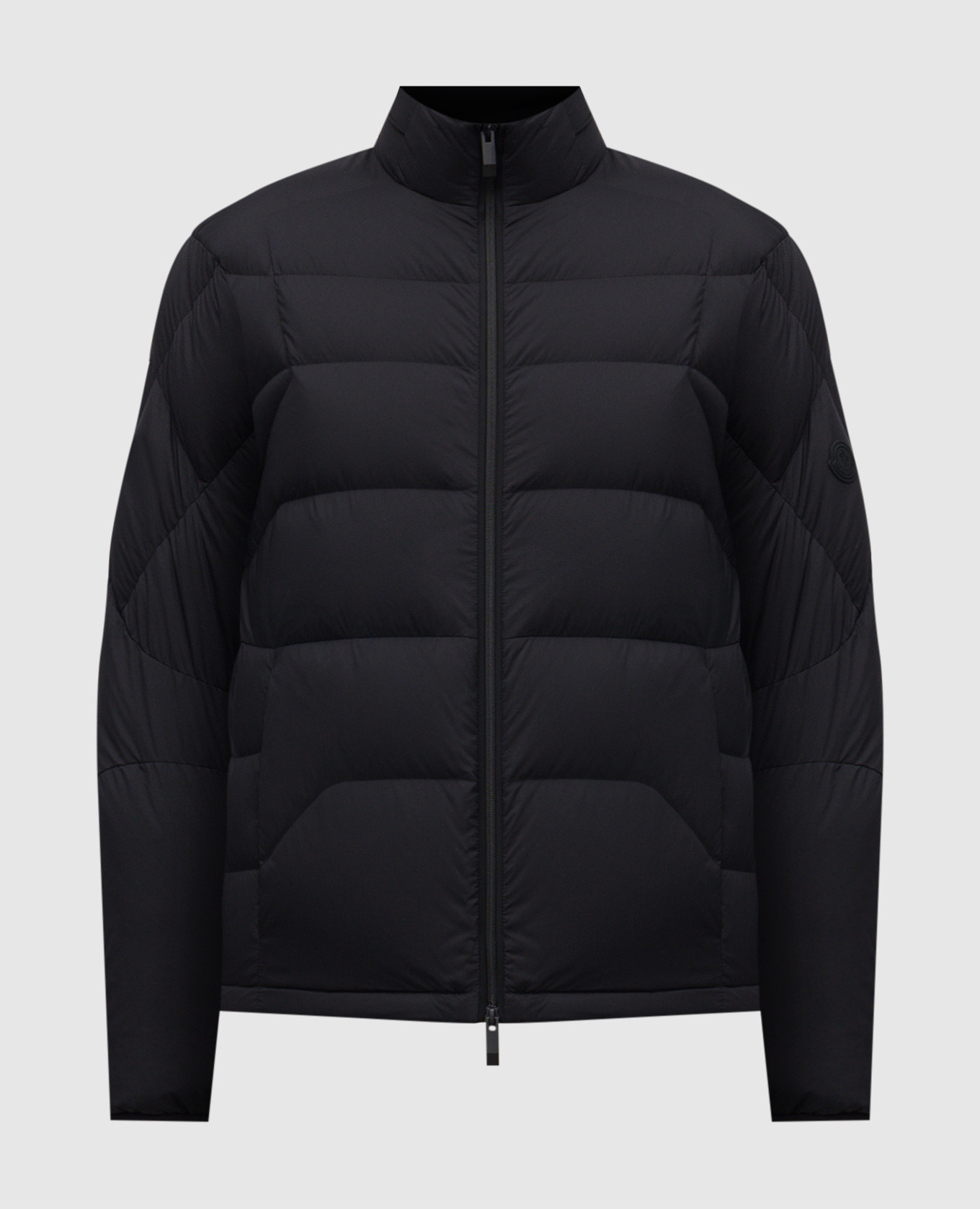 Blue down jacket with logo patch Moncler