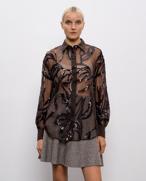 Brunello Cucinelli Brown silk blouse with sequins MF940RK906