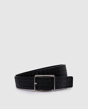 Bottega Veneta Black leather belt with Intrecciato weave 796783V4LQ1