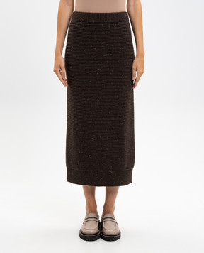 Peserico Brown wool and silk midi skirt S95029F0709095