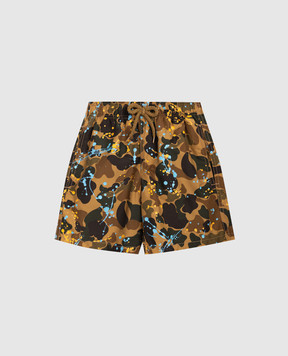 Palm Angels Children's green camouflage swim shorts PBFD001F25FAB002