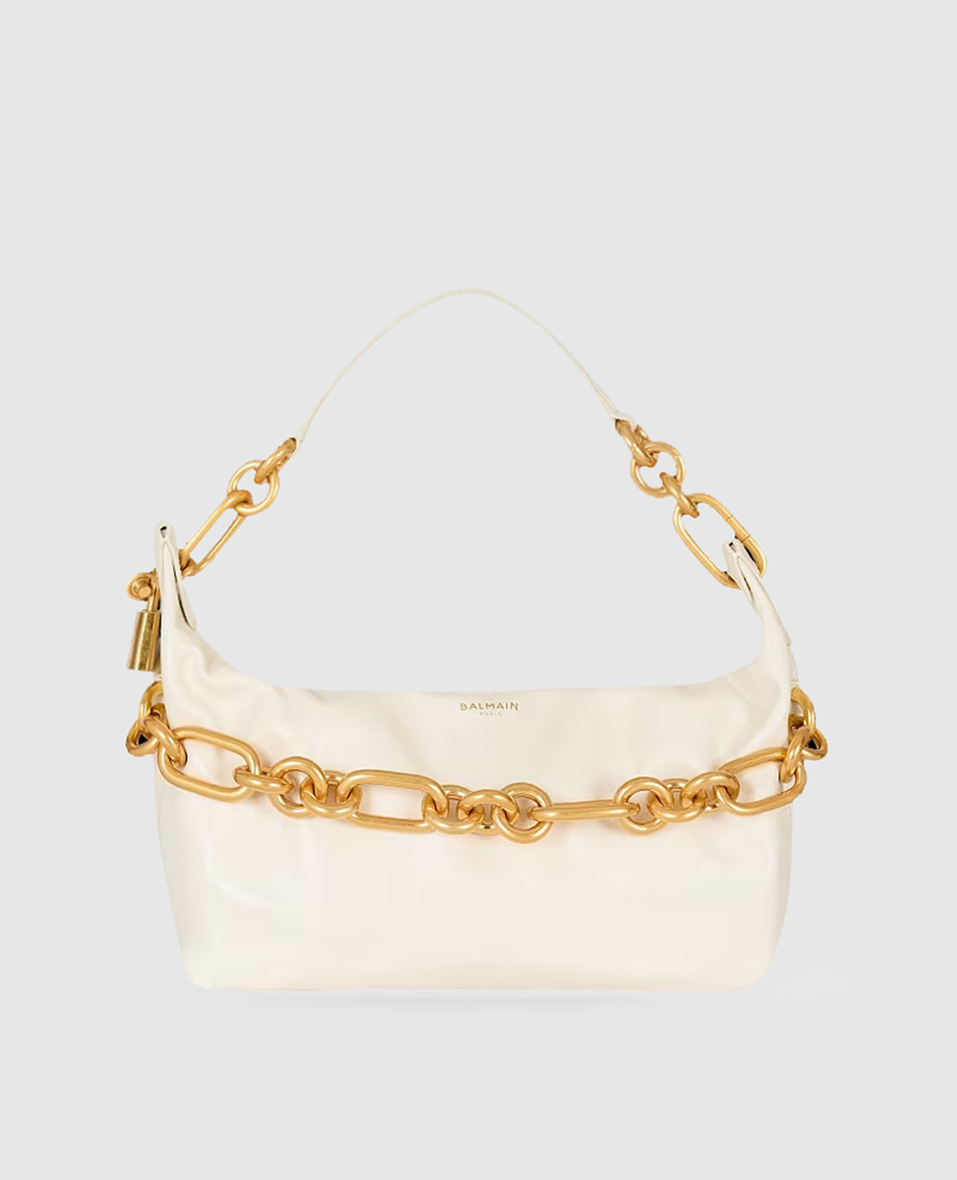 

Black glossy leather Sync bag Balmain, White