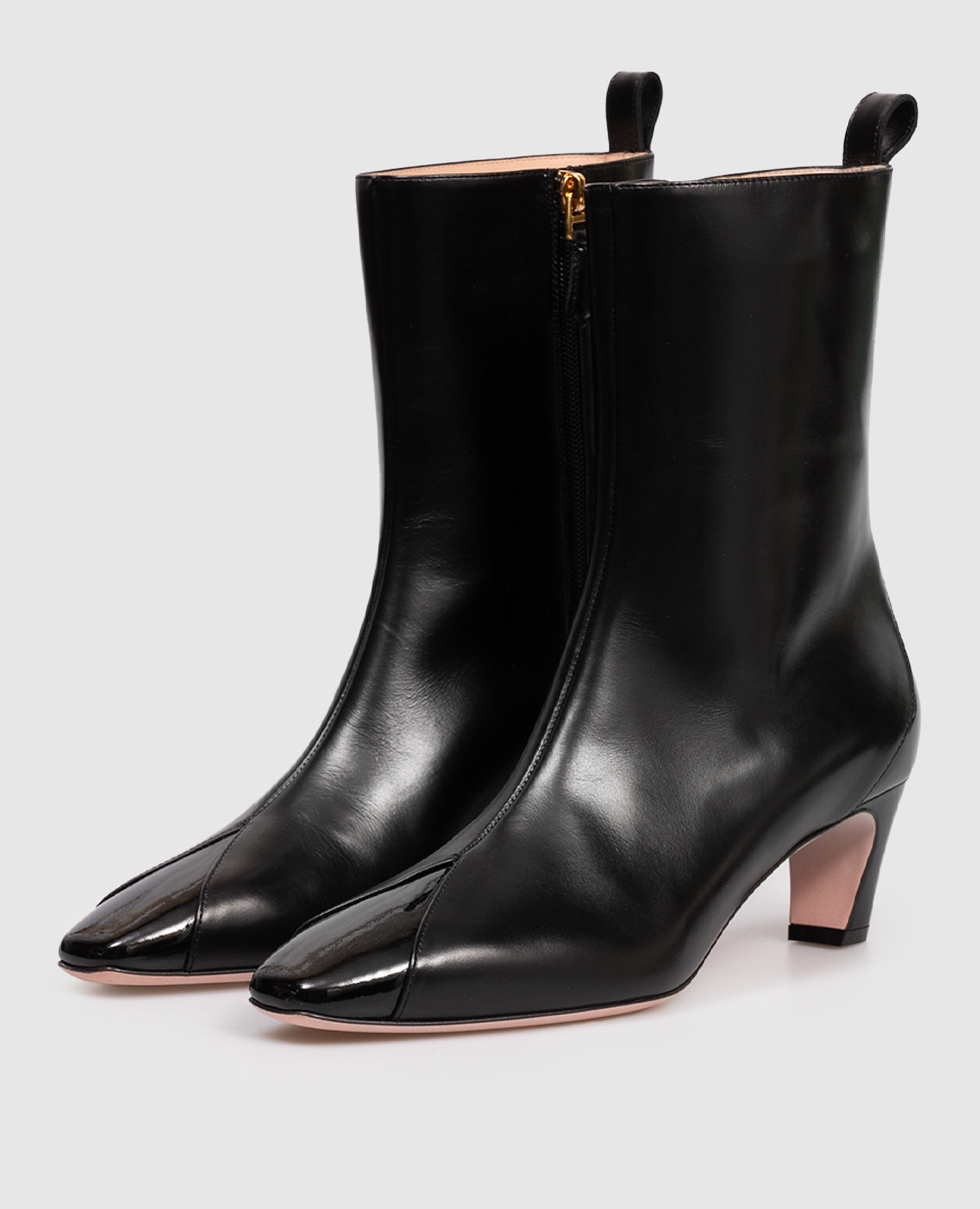 

Black leather ankle boots with patent leather inserts Bally
