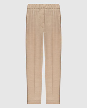 Peserico Beige wool pants with monil chain P0457202581