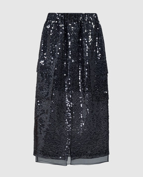 Brunello Cucinelli Gray silk skirt with sequins MF940G3567