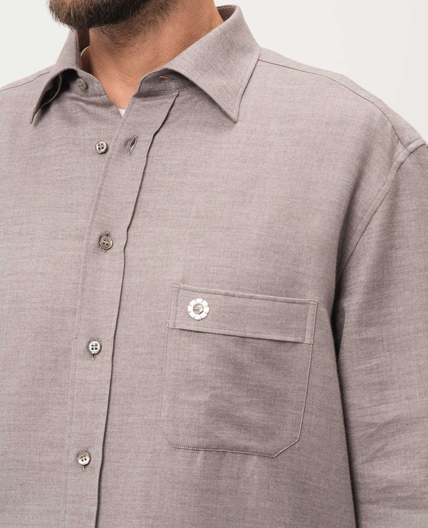 

Beige cashmere shirt with metallic eagle head print Stefano Ricci