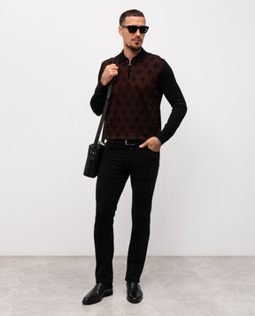 Stefano Ricci Black cashmere and silk patterned polo shirt K808094P30F25372