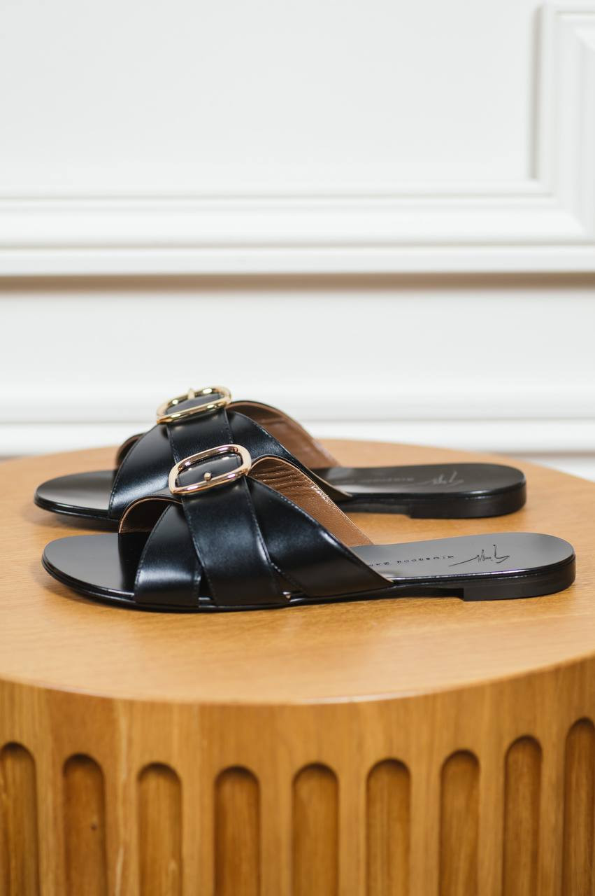 

Anuvorock Black Leather Slides Giuseppe Zanotti