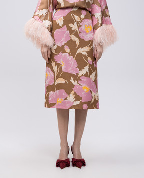 La DoubleJ Khaki skirt with floral print wool SKI0011CAD001SYL01