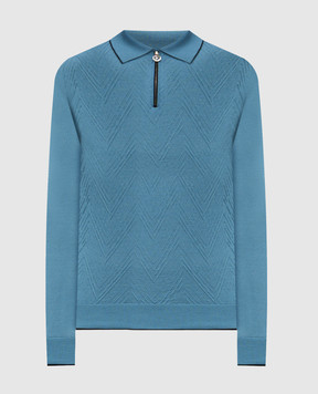 Stefano Ricci Blue cashmere and silk patterned polo shirt K606399P30F25314