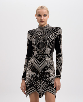 Balmain Black velvet dress with crystals 143952