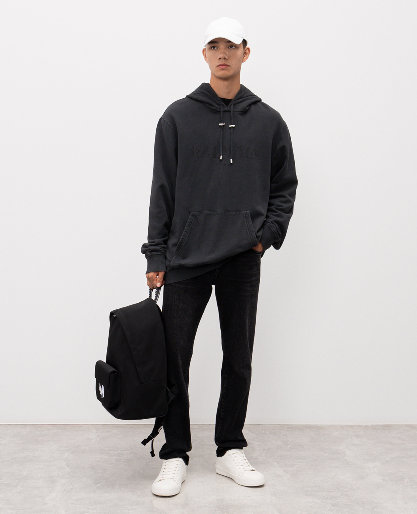 Grey hoodie with logo embroidery Balmain 2