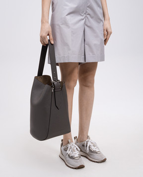 J&M DAVIDSON Quiver grey leather bucket bag with logo embossing LQVB0XXSGXX