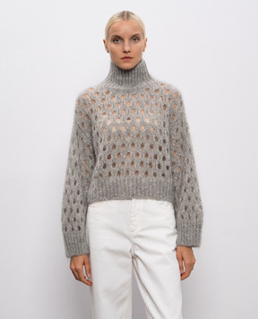 Brunello Cucinelli Gray openwork sweater with wool MNA326504