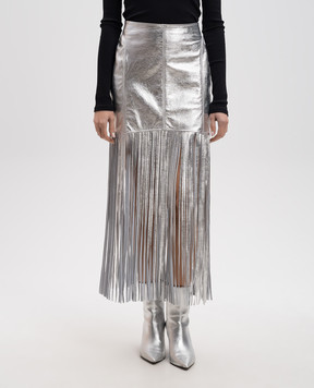 Simonetta Ravizza Lauren silver leather skirt with fringe S05SK60L1