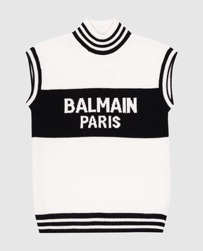 Balmain Children's white vest made of wool and cashmere BV9A51Z2361410