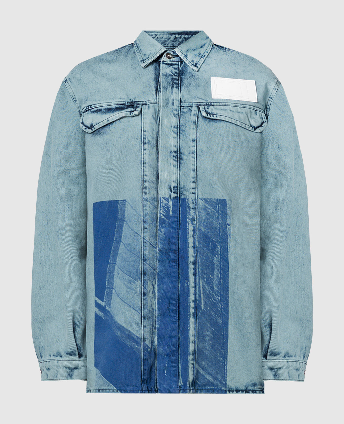 

Blue denim jacket with an abstract print A Cold Wall, Light blue