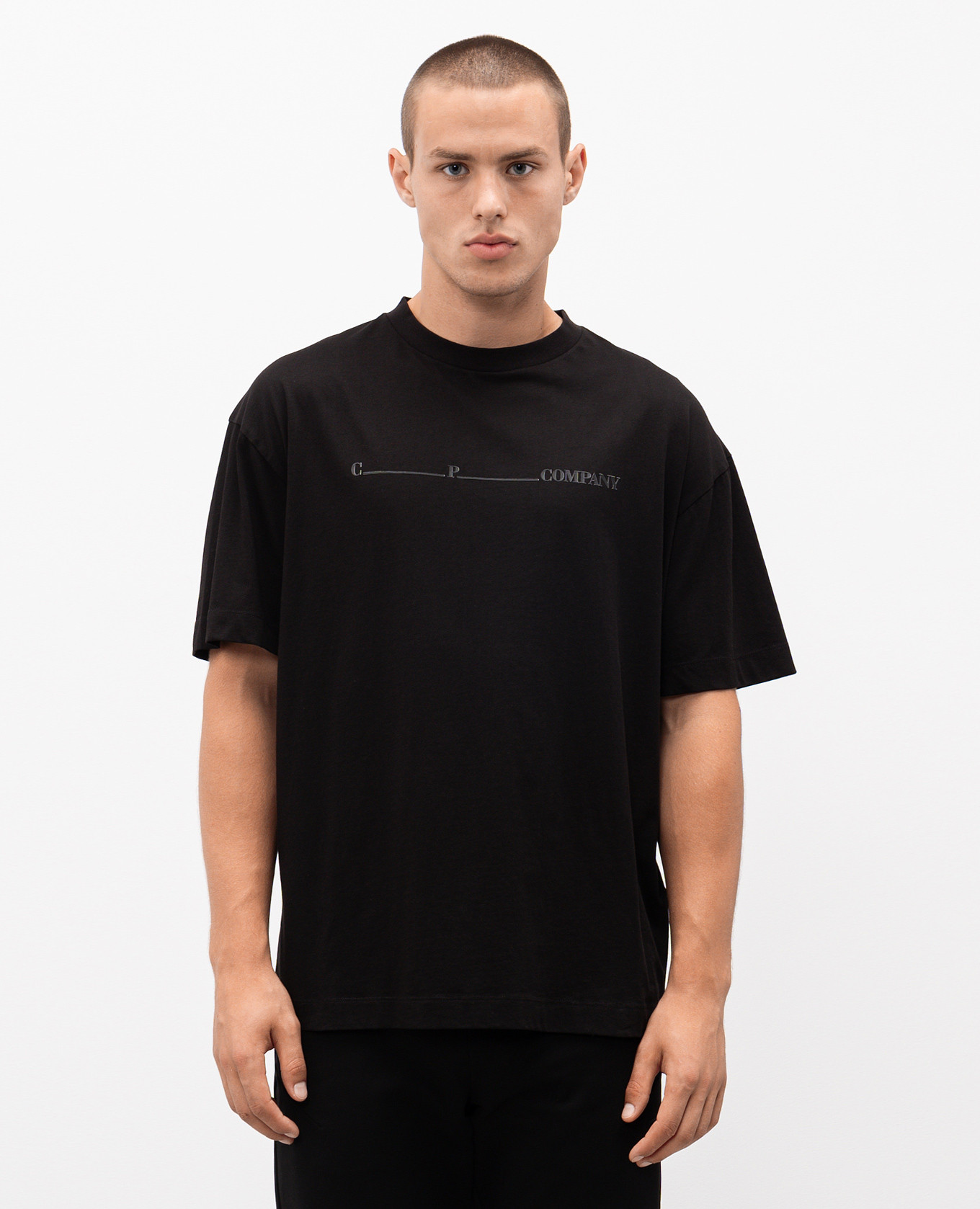 

Black T-shirt with textured logo C.P. Company