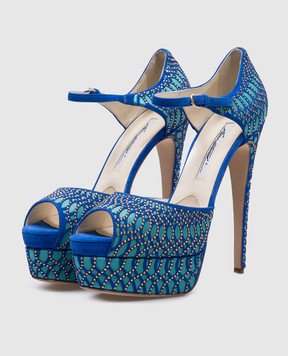 Brian Atwood Blue suede sandals with crystals TRIBECA