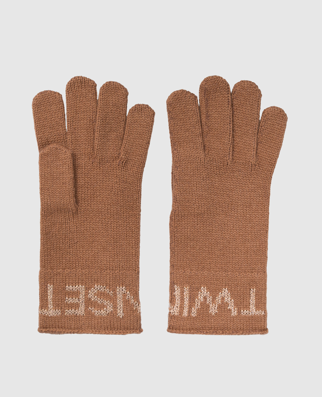 

Brown wool gloves with logo Twinset