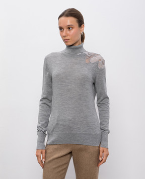 Ermanno Scervino Gray wool turtleneck with appliqué D475M323APATL