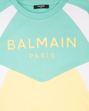 Balmain Children's green sweatshirt with textured logo BW4Q10Z0081410