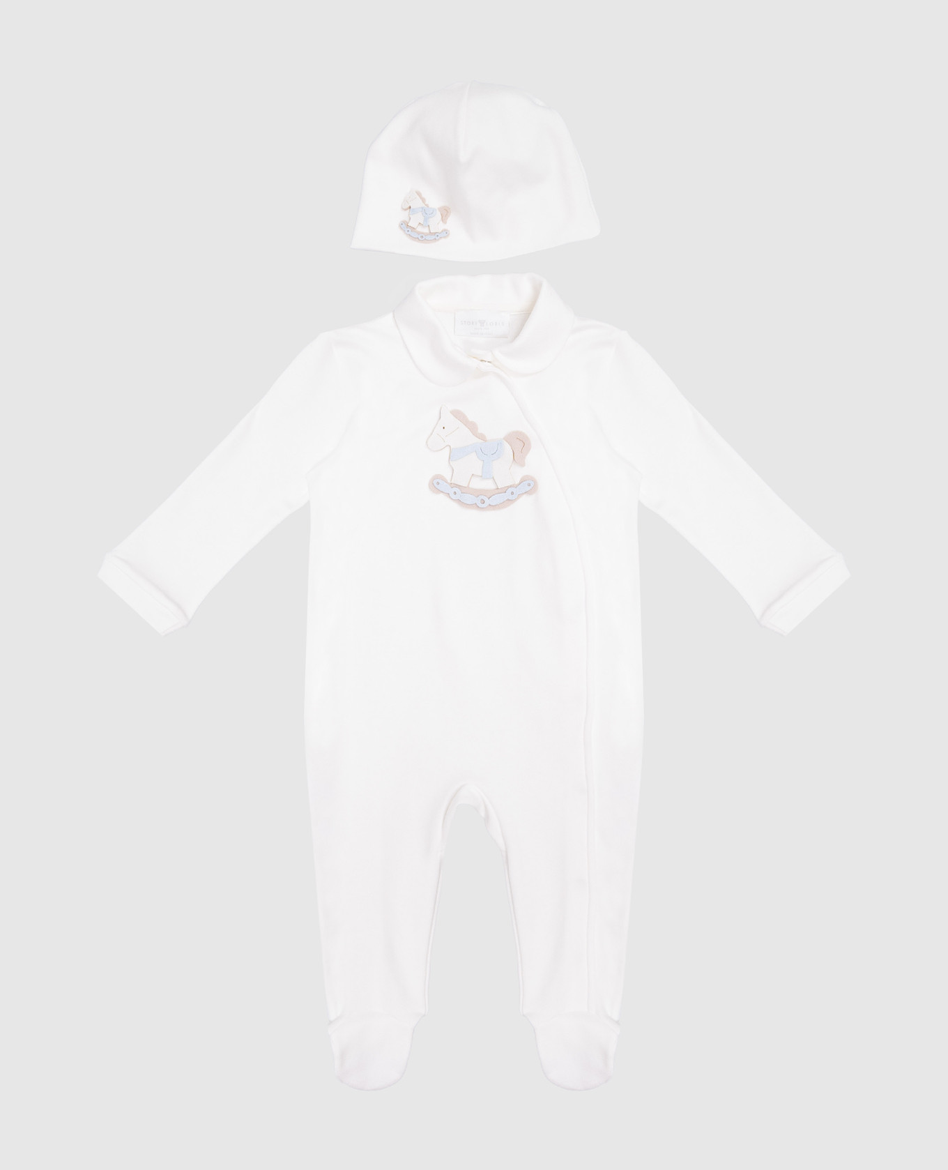 

Children's set of overalls, hats and blankets with appliqué Story Loris, White
