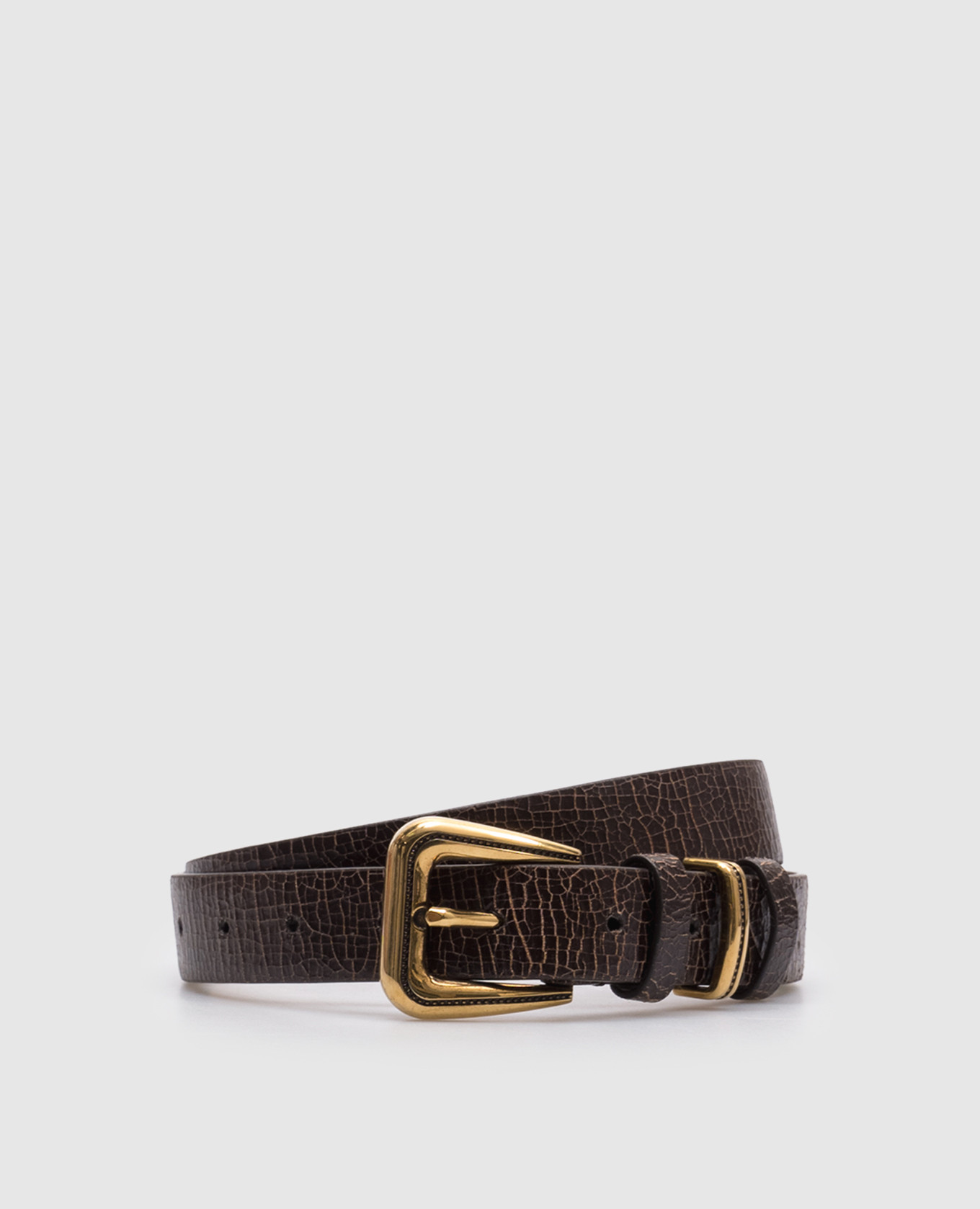 Brown leather belt with crackle effect brunello cucinelli