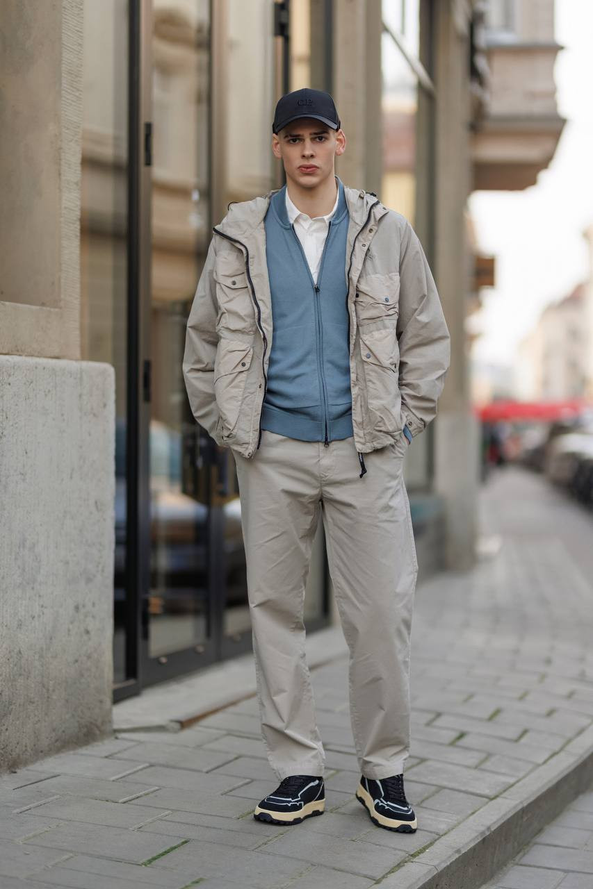 

Beige windbreaker with logo embroidery C.P. Company