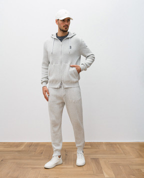 Brunello Cucinelli Grey ribbed joggers with embroidered logo emblem M29201019G