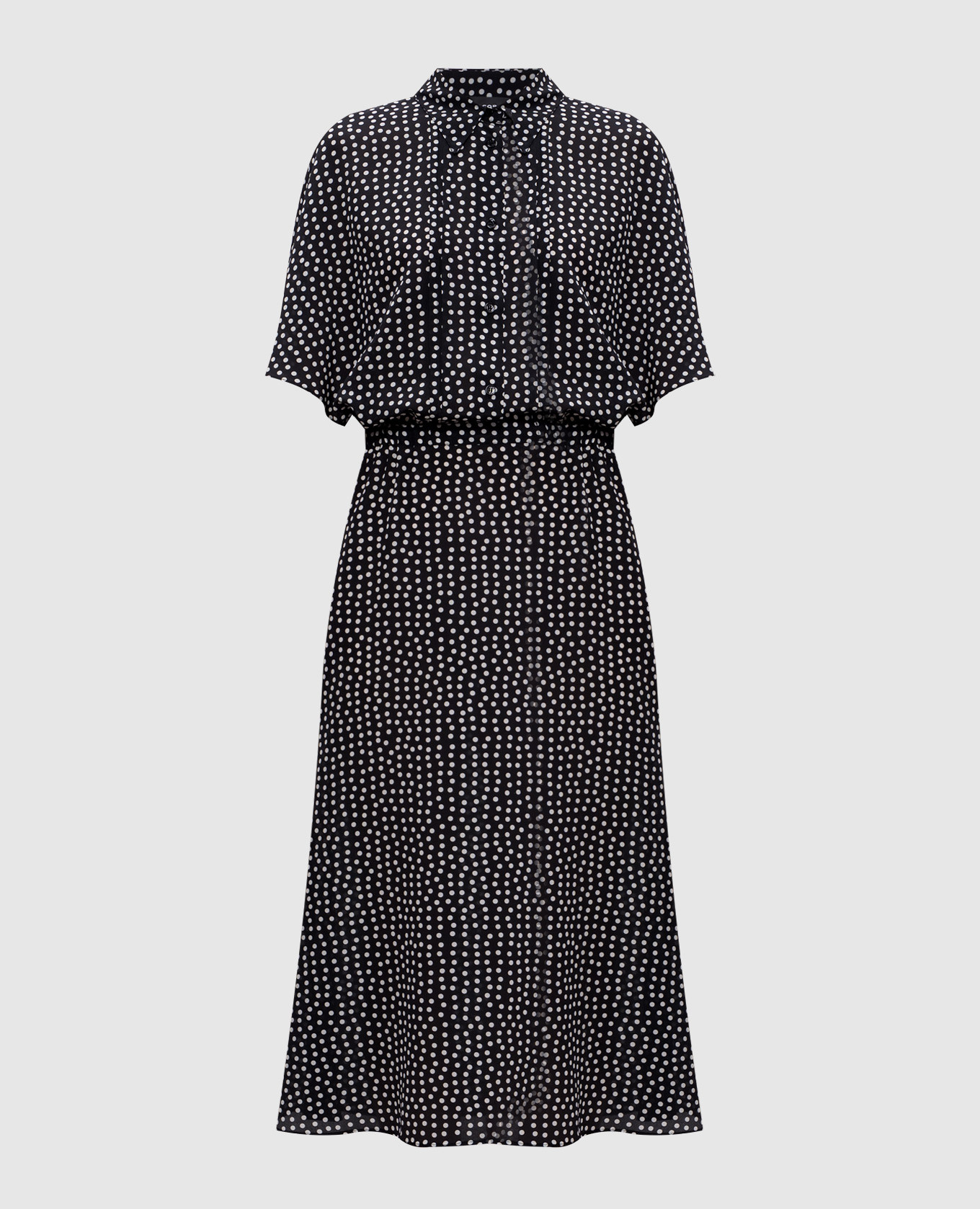 

Black polka dot silk shirt dress Jacob Lee