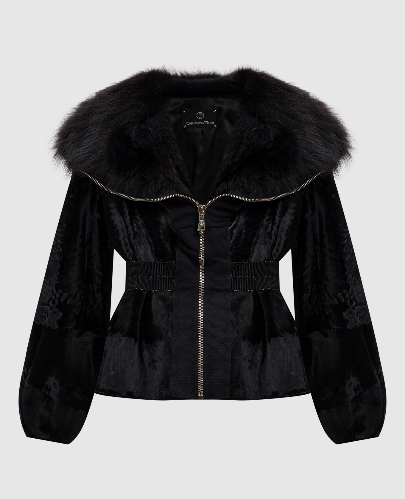 Black short fur coat with fox fur giuliana teso