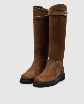 Dolce&Gabbana Brown suede boots with metallic DG logo CU1141A3G54