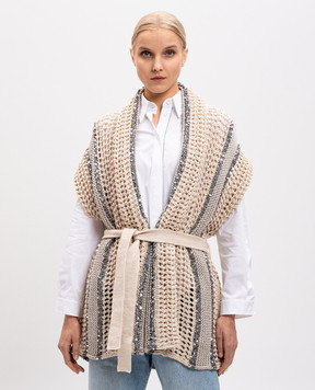 Brunello Cucinelli Beige openwork vest with sequins M3Y372316