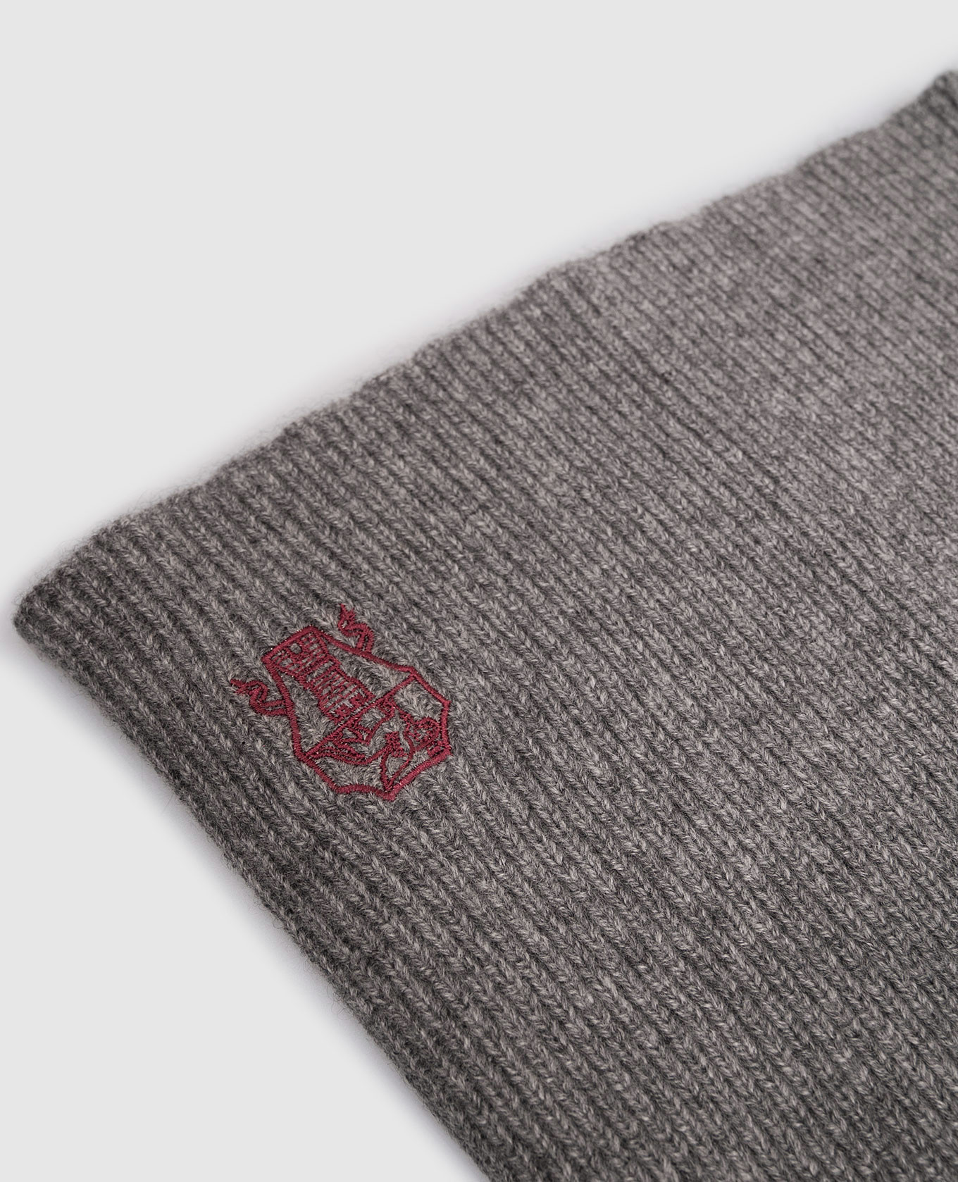 

Grey cashmere scarf with embroidered logo emblem Brunello Cucinelli