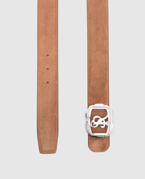 Stefano Ricci Brown suede belt with monogram logo N381SDC574P