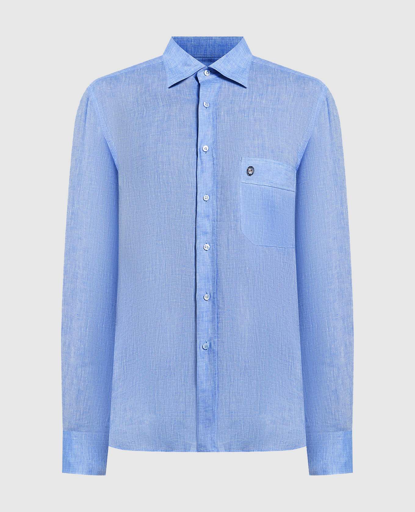 Blue linen shirt with emblem Stefano Ricci