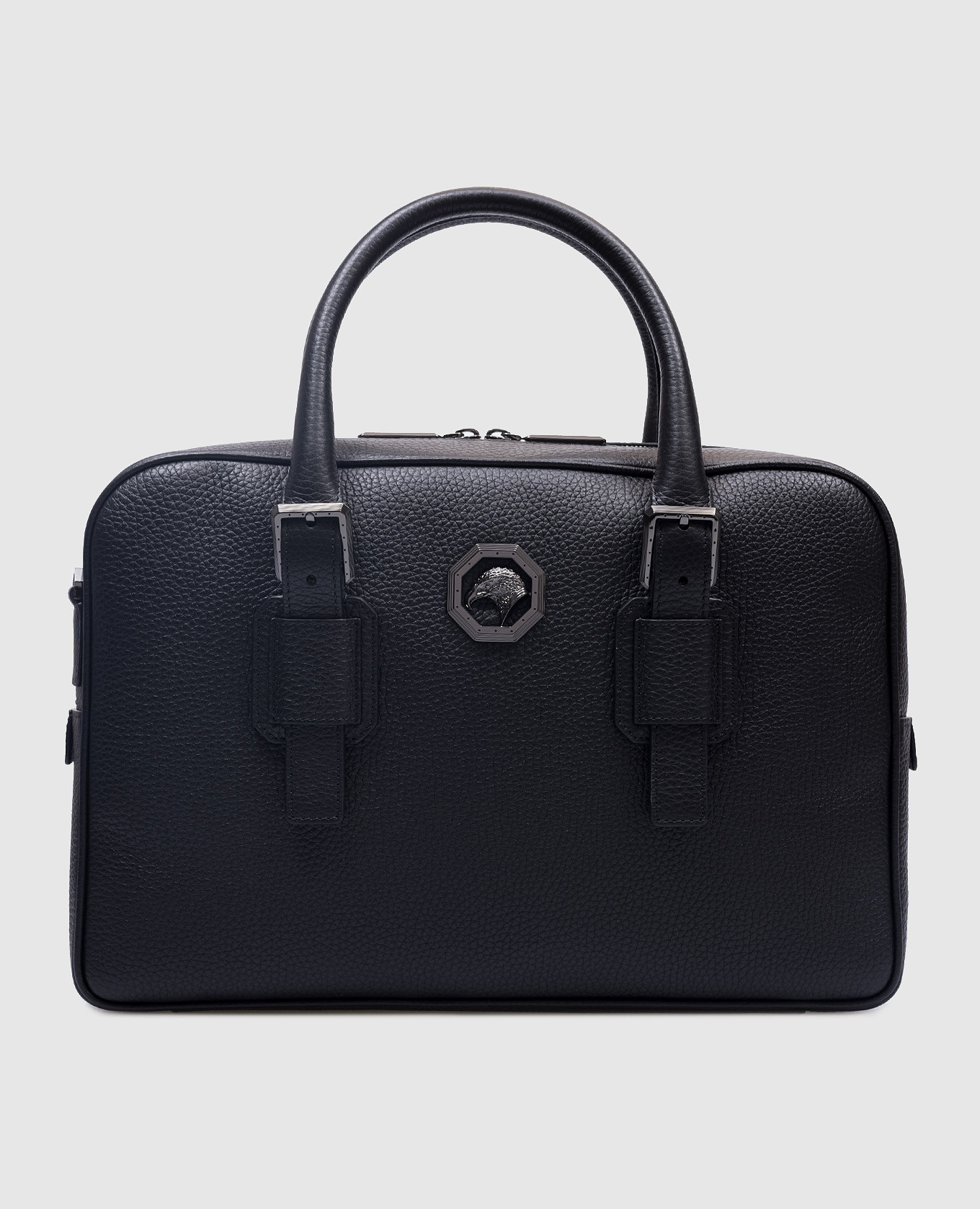 

Black leather briefcase with metal logo Stefano Ricci